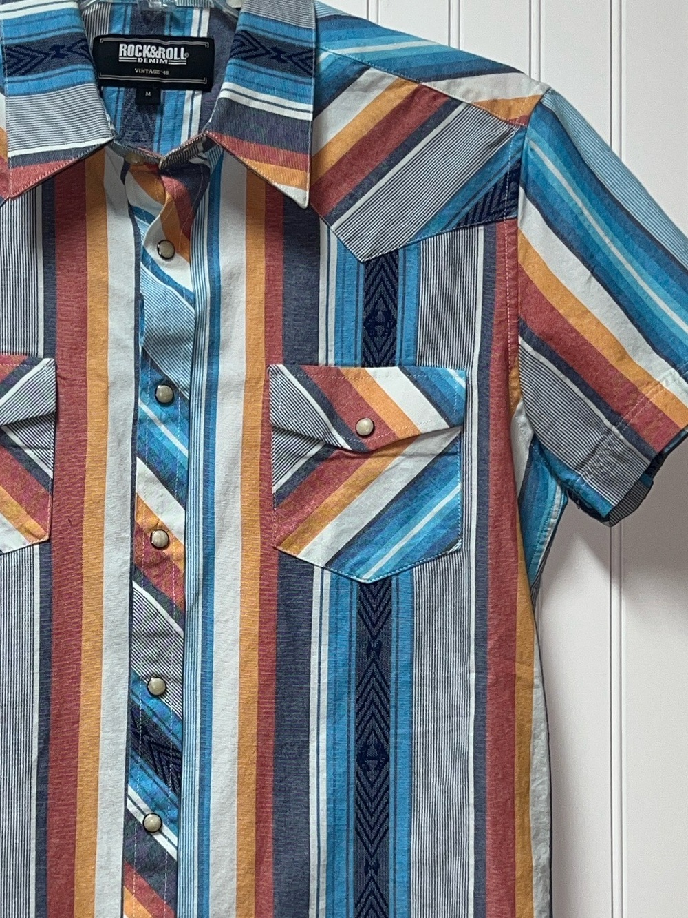 Rock & Roll Denim Short-Sleeve Button-Down Shirt - Multicolor Stripe